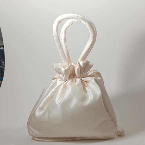 Women's Bucket Bag Purse Drawstring Cream Ivory Bridal Flower Girl Formal Summer - Picture 3 of 7